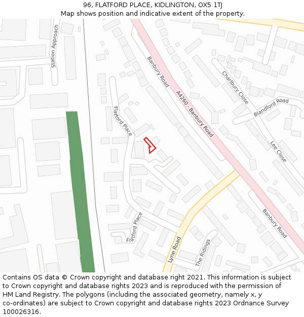 96, FLATFORD PLACE, KIDLINGTON, OX5 1TJ: Location map and indicative extent of plot