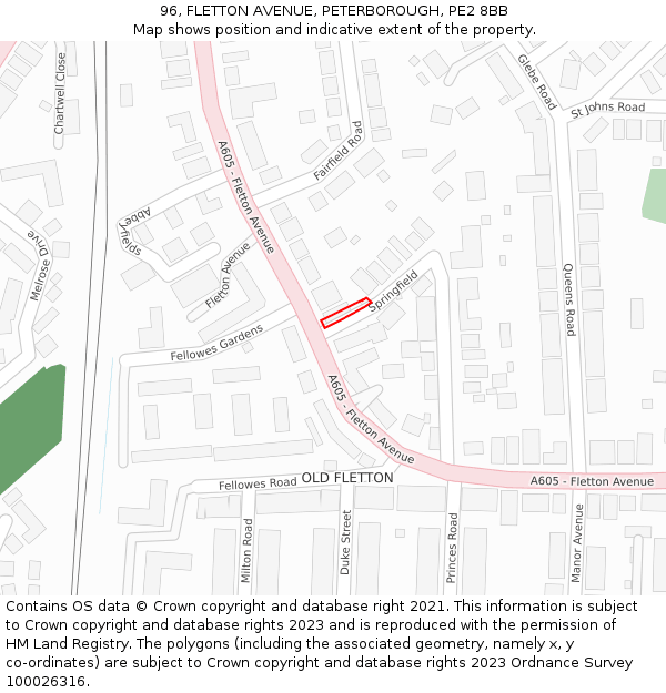 96, FLETTON AVENUE, PETERBOROUGH, PE2 8BB: Location map and indicative extent of plot