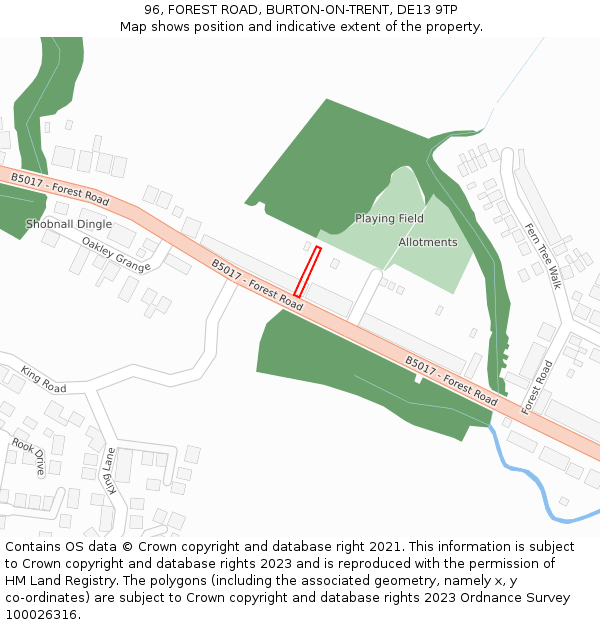 96, FOREST ROAD, BURTON-ON-TRENT, DE13 9TP: Location map and indicative extent of plot