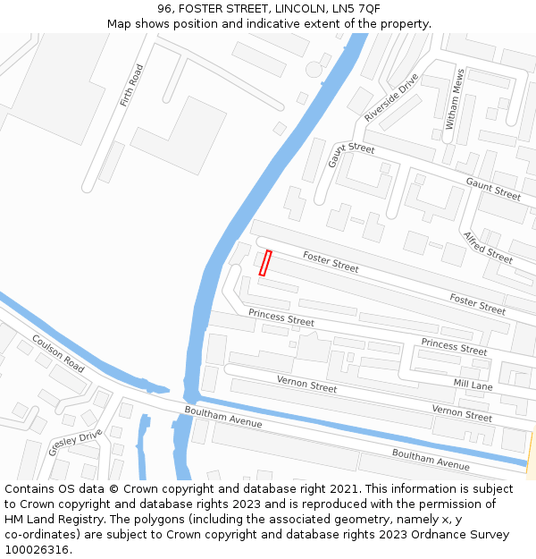 96, FOSTER STREET, LINCOLN, LN5 7QF: Location map and indicative extent of plot