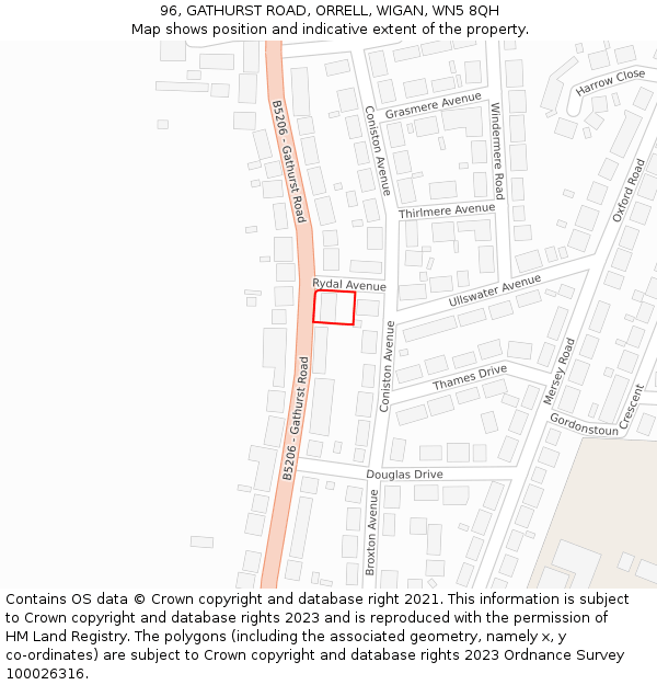96, GATHURST ROAD, ORRELL, WIGAN, WN5 8QH: Location map and indicative extent of plot
