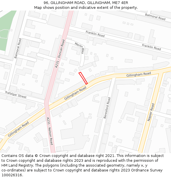 96, GILLINGHAM ROAD, GILLINGHAM, ME7 4ER: Location map and indicative extent of plot