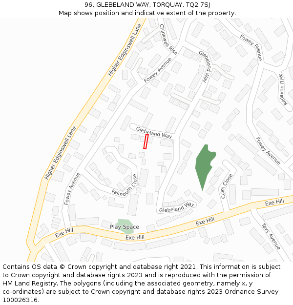96, GLEBELAND WAY, TORQUAY, TQ2 7SJ: Location map and indicative extent of plot