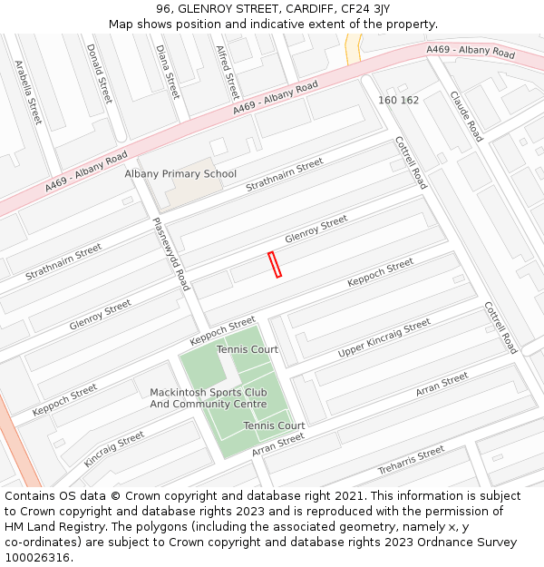 96, GLENROY STREET, CARDIFF, CF24 3JY: Location map and indicative extent of plot