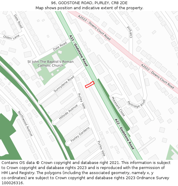 96, GODSTONE ROAD, PURLEY, CR8 2DE: Location map and indicative extent of plot