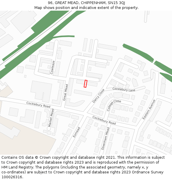96, GREAT MEAD, CHIPPENHAM, SN15 3QJ: Location map and indicative extent of plot