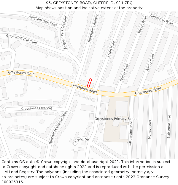 96, GREYSTONES ROAD, SHEFFIELD, S11 7BQ: Location map and indicative extent of plot
