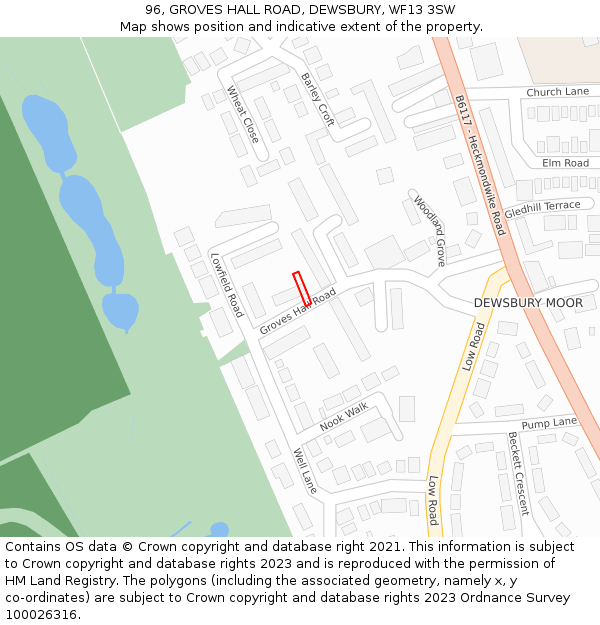 96, GROVES HALL ROAD, DEWSBURY, WF13 3SW: Location map and indicative extent of plot
