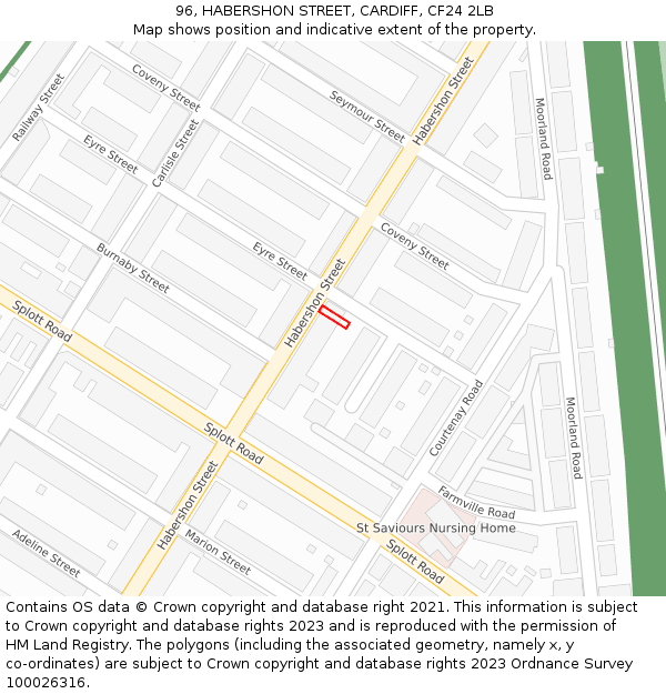 96, HABERSHON STREET, CARDIFF, CF24 2LB: Location map and indicative extent of plot