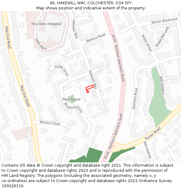 96, HAKEWILL WAY, COLCHESTER, CO4 5FY: Location map and indicative extent of plot