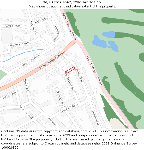 96, HARTOP ROAD, TORQUAY, TQ1 4QJ: Location map and indicative extent of plot