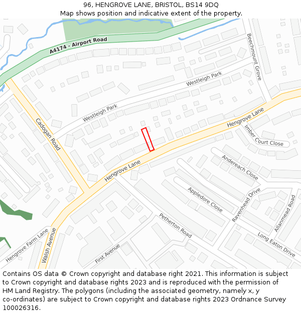 96, HENGROVE LANE, BRISTOL, BS14 9DQ: Location map and indicative extent of plot