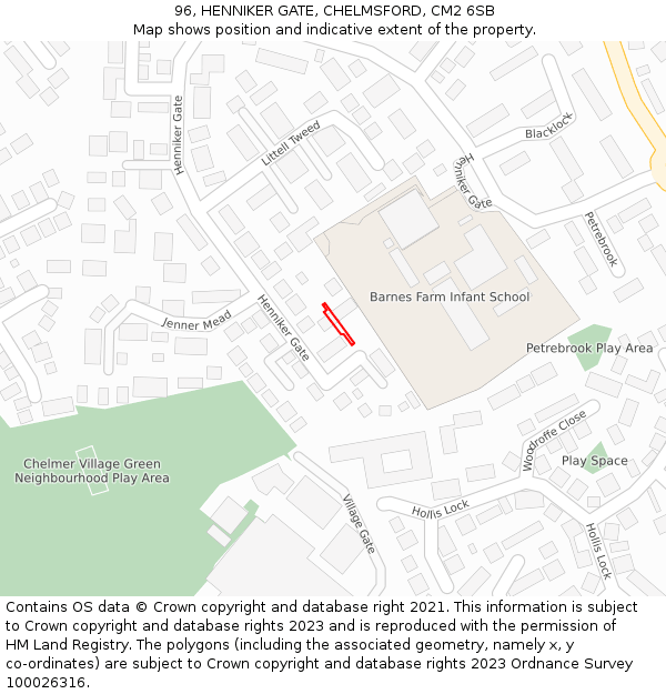 96, HENNIKER GATE, CHELMSFORD, CM2 6SB: Location map and indicative extent of plot