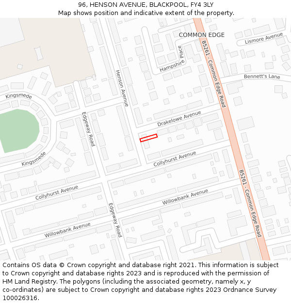 96, HENSON AVENUE, BLACKPOOL, FY4 3LY: Location map and indicative extent of plot