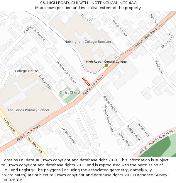 96, HIGH ROAD, CHILWELL, NOTTINGHAM, NG9 4AG: Location map and indicative extent of plot