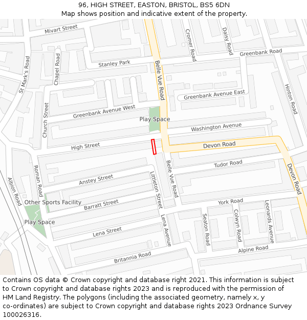 96, HIGH STREET, EASTON, BRISTOL, BS5 6DN: Location map and indicative extent of plot