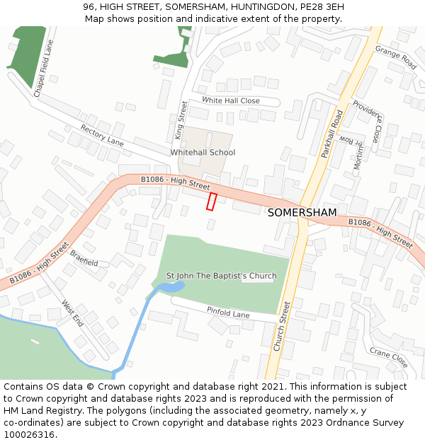 96, HIGH STREET, SOMERSHAM, HUNTINGDON, PE28 3EH: Location map and indicative extent of plot
