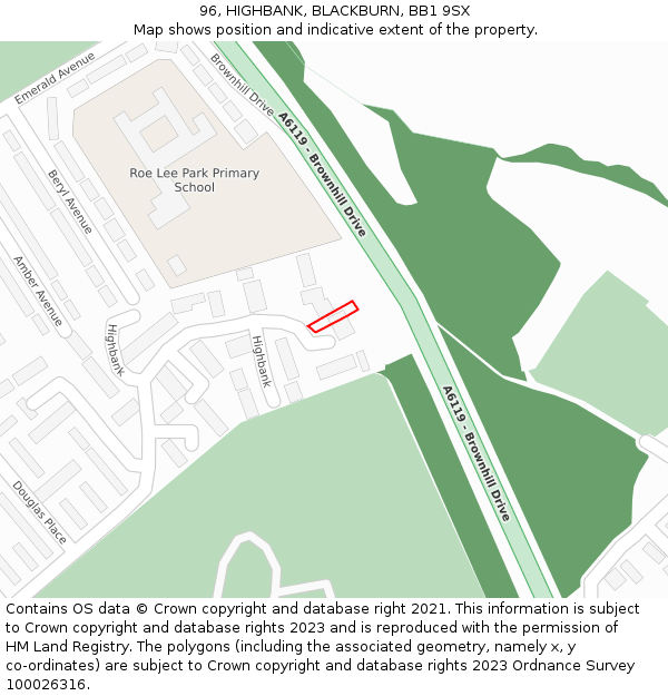 96, HIGHBANK, BLACKBURN, BB1 9SX: Location map and indicative extent of plot