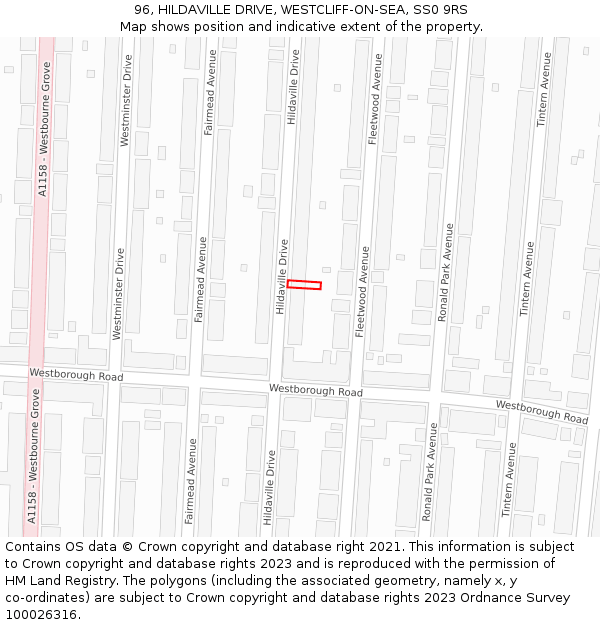 96, HILDAVILLE DRIVE, WESTCLIFF-ON-SEA, SS0 9RS: Location map and indicative extent of plot