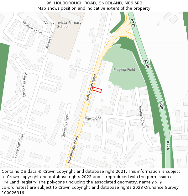 96, HOLBOROUGH ROAD, SNODLAND, ME6 5PB: Location map and indicative extent of plot