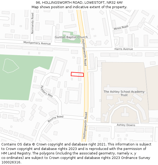96, HOLLINGSWORTH ROAD, LOWESTOFT, NR32 4AY: Location map and indicative extent of plot