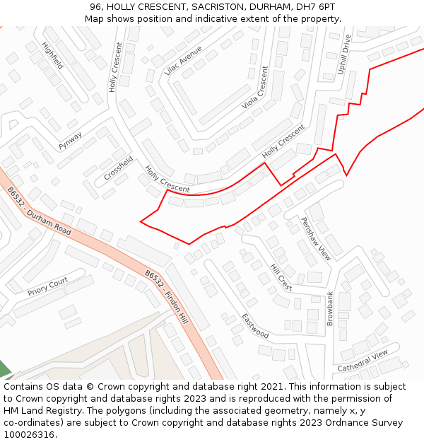 96, HOLLY CRESCENT, SACRISTON, DURHAM, DH7 6PT: Location map and indicative extent of plot