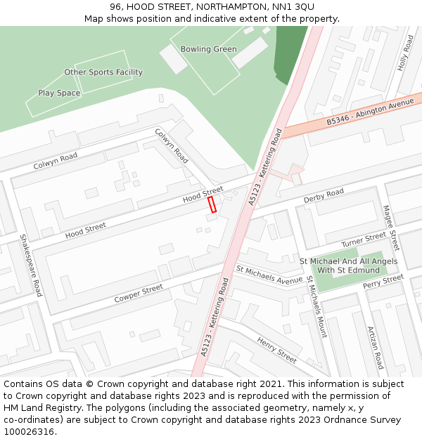 96, HOOD STREET, NORTHAMPTON, NN1 3QU: Location map and indicative extent of plot