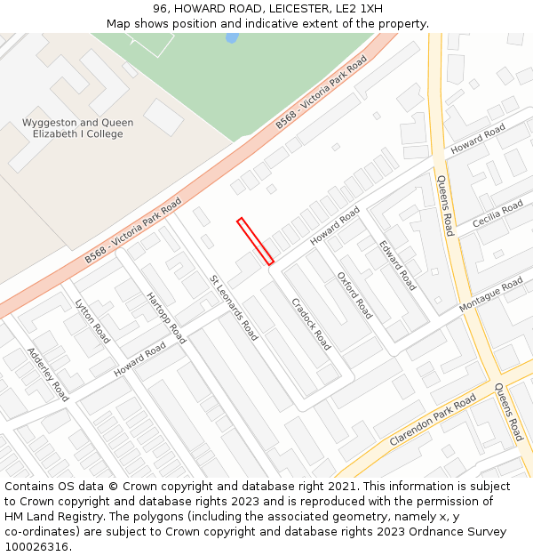 96, HOWARD ROAD, LEICESTER, LE2 1XH: Location map and indicative extent of plot