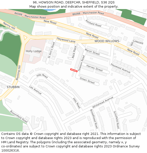 96, HOWSON ROAD, DEEPCAR, SHEFFIELD, S36 2QS: Location map and indicative extent of plot
