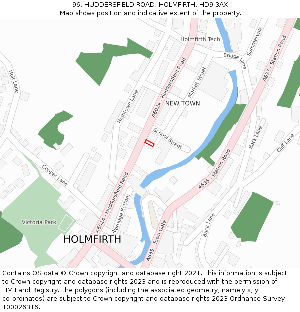 96, HUDDERSFIELD ROAD, HOLMFIRTH, HD9 3AX: Location map and indicative extent of plot