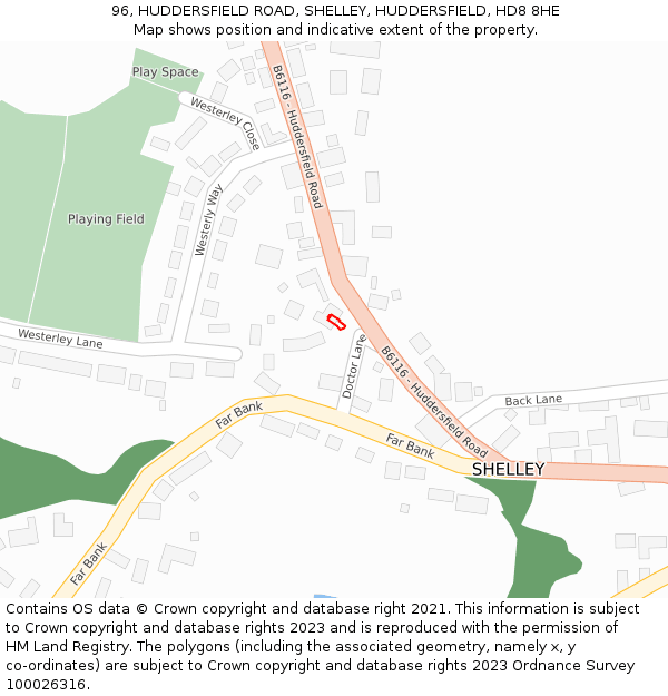 96, HUDDERSFIELD ROAD, SHELLEY, HUDDERSFIELD, HD8 8HE: Location map and indicative extent of plot