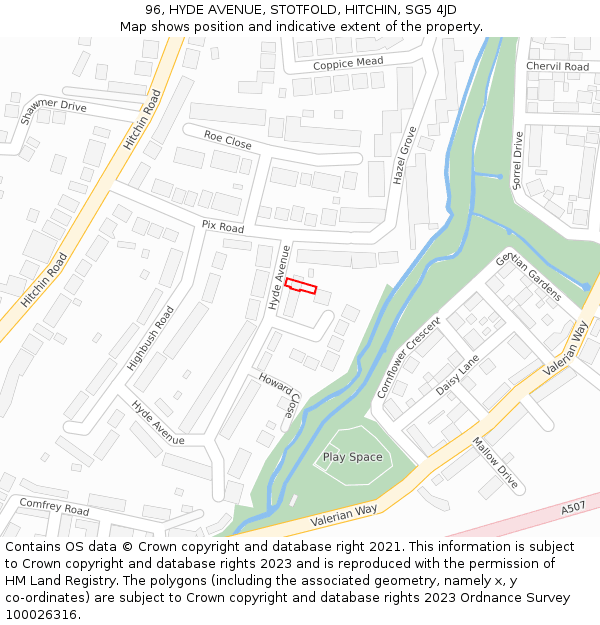 96, HYDE AVENUE, STOTFOLD, HITCHIN, SG5 4JD: Location map and indicative extent of plot