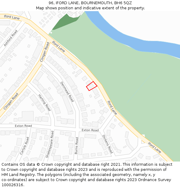 96, IFORD LANE, BOURNEMOUTH, BH6 5QZ: Location map and indicative extent of plot
