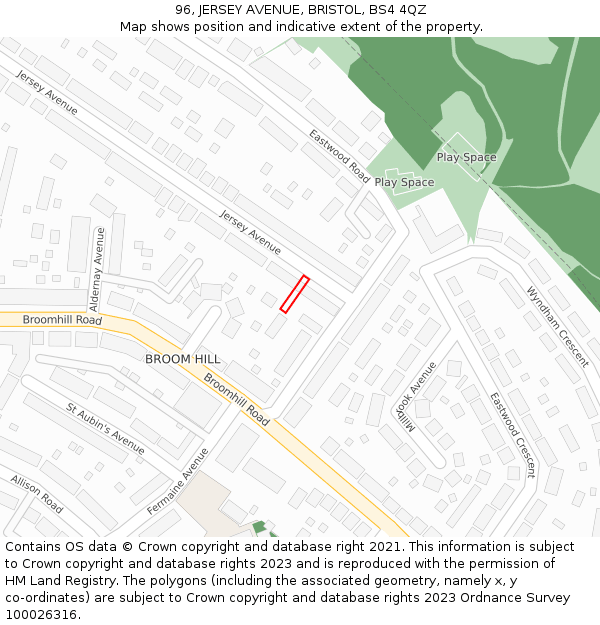 96, JERSEY AVENUE, BRISTOL, BS4 4QZ: Location map and indicative extent of plot