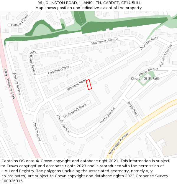 96, JOHNSTON ROAD, LLANISHEN, CARDIFF, CF14 5HH: Location map and indicative extent of plot