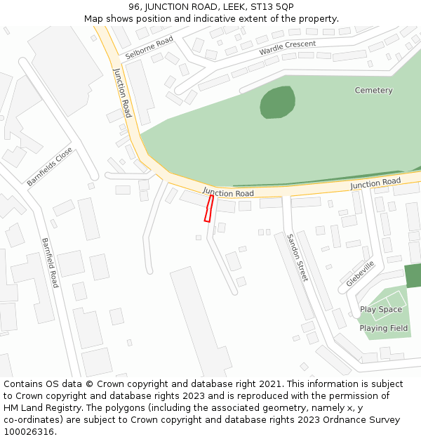 96, JUNCTION ROAD, LEEK, ST13 5QP: Location map and indicative extent of plot
