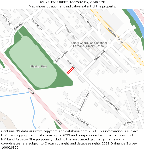 96, KENRY STREET, TONYPANDY, CF40 1DF: Location map and indicative extent of plot