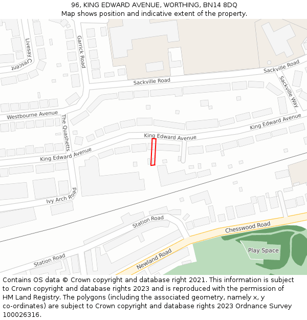 96, KING EDWARD AVENUE, WORTHING, BN14 8DQ: Location map and indicative extent of plot