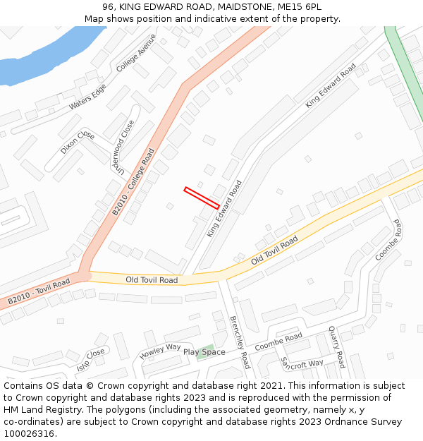 96, KING EDWARD ROAD, MAIDSTONE, ME15 6PL: Location map and indicative extent of plot