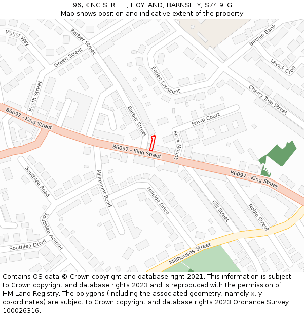 96, KING STREET, HOYLAND, BARNSLEY, S74 9LG: Location map and indicative extent of plot