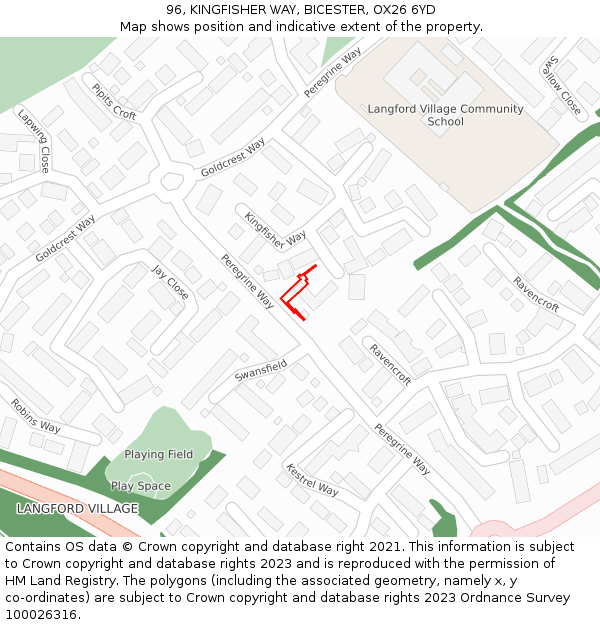 96, KINGFISHER WAY, BICESTER, OX26 6YD: Location map and indicative extent of plot