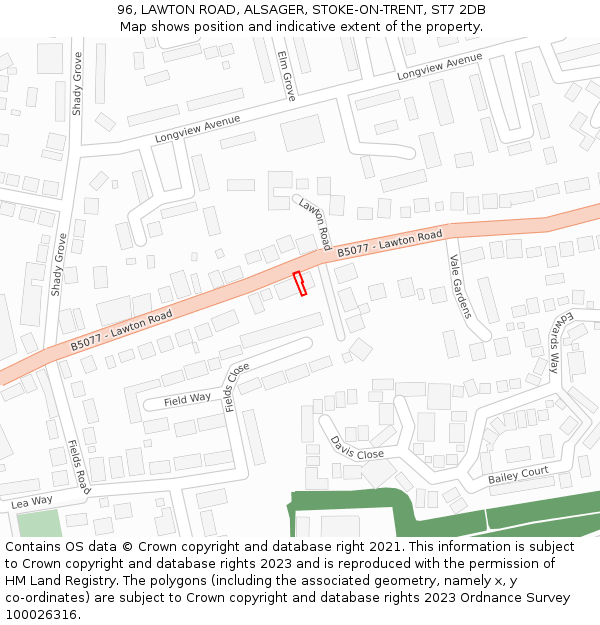 96, LAWTON ROAD, ALSAGER, STOKE-ON-TRENT, ST7 2DB: Location map and indicative extent of plot
