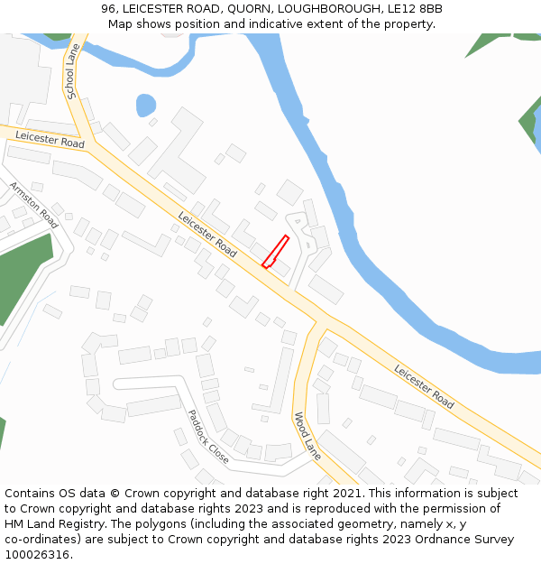 96, LEICESTER ROAD, QUORN, LOUGHBOROUGH, LE12 8BB: Location map and indicative extent of plot