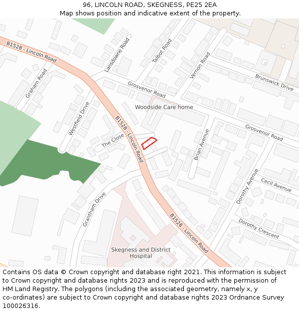 96, LINCOLN ROAD, SKEGNESS, PE25 2EA: Location map and indicative extent of plot
