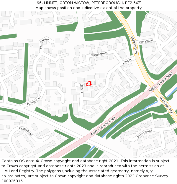 96, LINNET, ORTON WISTOW, PETERBOROUGH, PE2 6XZ: Location map and indicative extent of plot