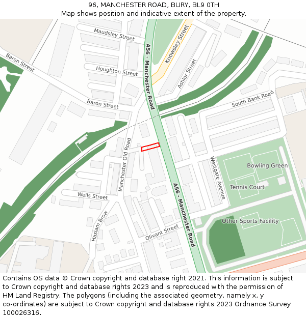 96, MANCHESTER ROAD, BURY, BL9 0TH: Location map and indicative extent of plot