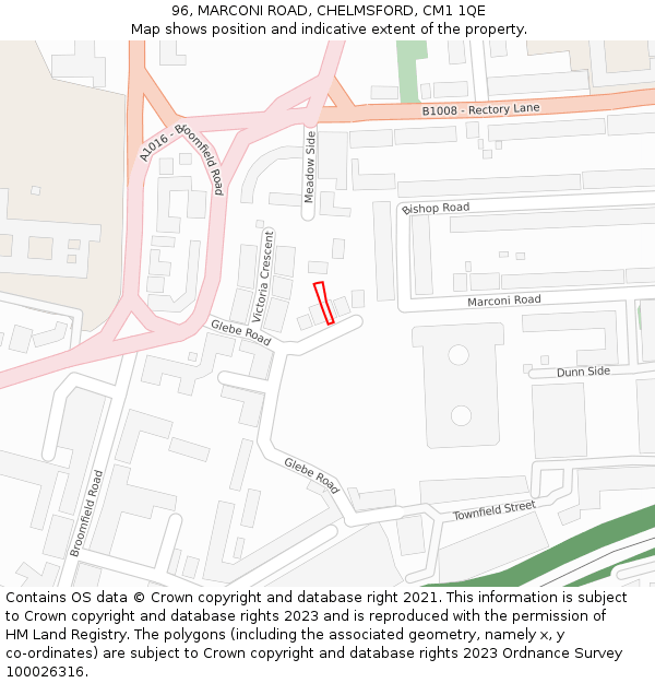 96, MARCONI ROAD, CHELMSFORD, CM1 1QE: Location map and indicative extent of plot
