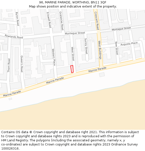 96, MARINE PARADE, WORTHING, BN11 3QF: Location map and indicative extent of plot