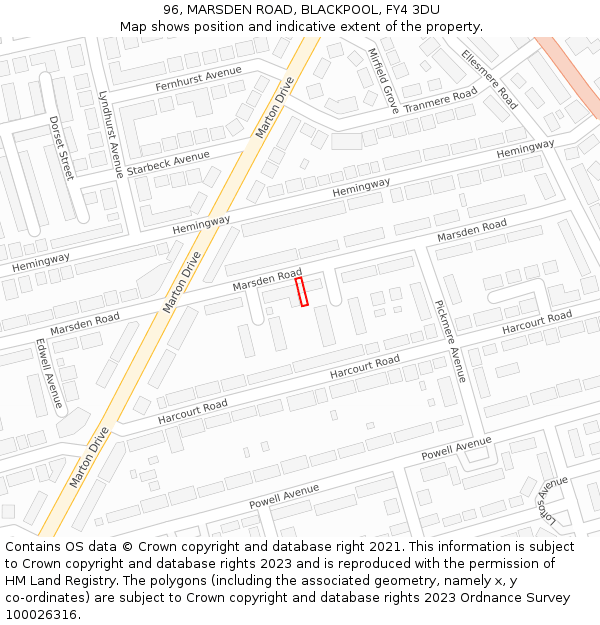 96, MARSDEN ROAD, BLACKPOOL, FY4 3DU: Location map and indicative extent of plot
