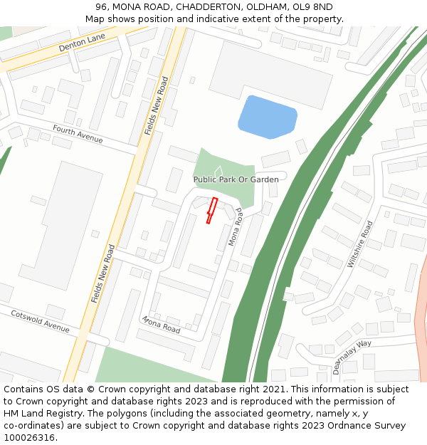 96, MONA ROAD, CHADDERTON, OLDHAM, OL9 8ND: Location map and indicative extent of plot